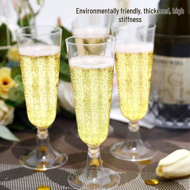 Detachable Red Wine Dessert Cup with High Stem - Disposable Plastic Champagne Flute for Weddings or Pudding Mousse.