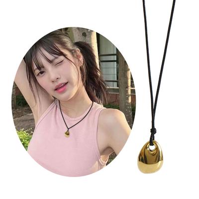 Stylish Black PU Leather Cord Necklace Chic Bean Pendant Clavicle Chain Adjustable Geometric Charm Neckchain Accessory