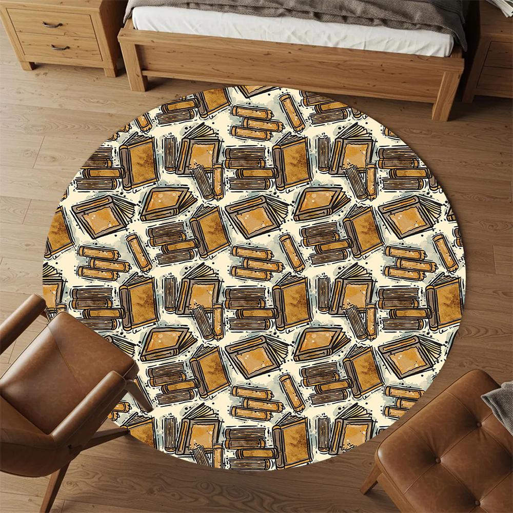 1pc books pattern Round Chair mat Area Rug - Non-Slip, Floor Mat for Office, Bedroom, and Indoor Decor -1002206