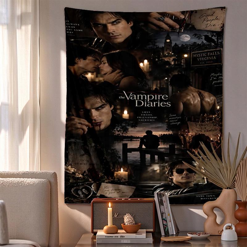 Vampire Diaries Pattern Tapestry Wall Hanging Boho Aesthetic Wall Blanket For Bedroom Living Room Dorm Home Wall Decor
