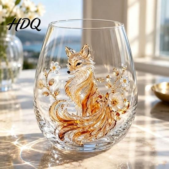 Luxury Decorative Glass 3D Animal Stemless Wine Glass Ocean Inspired Details Elegant Clear Gifts Cup Durable Drinkware for Home Kitchen And