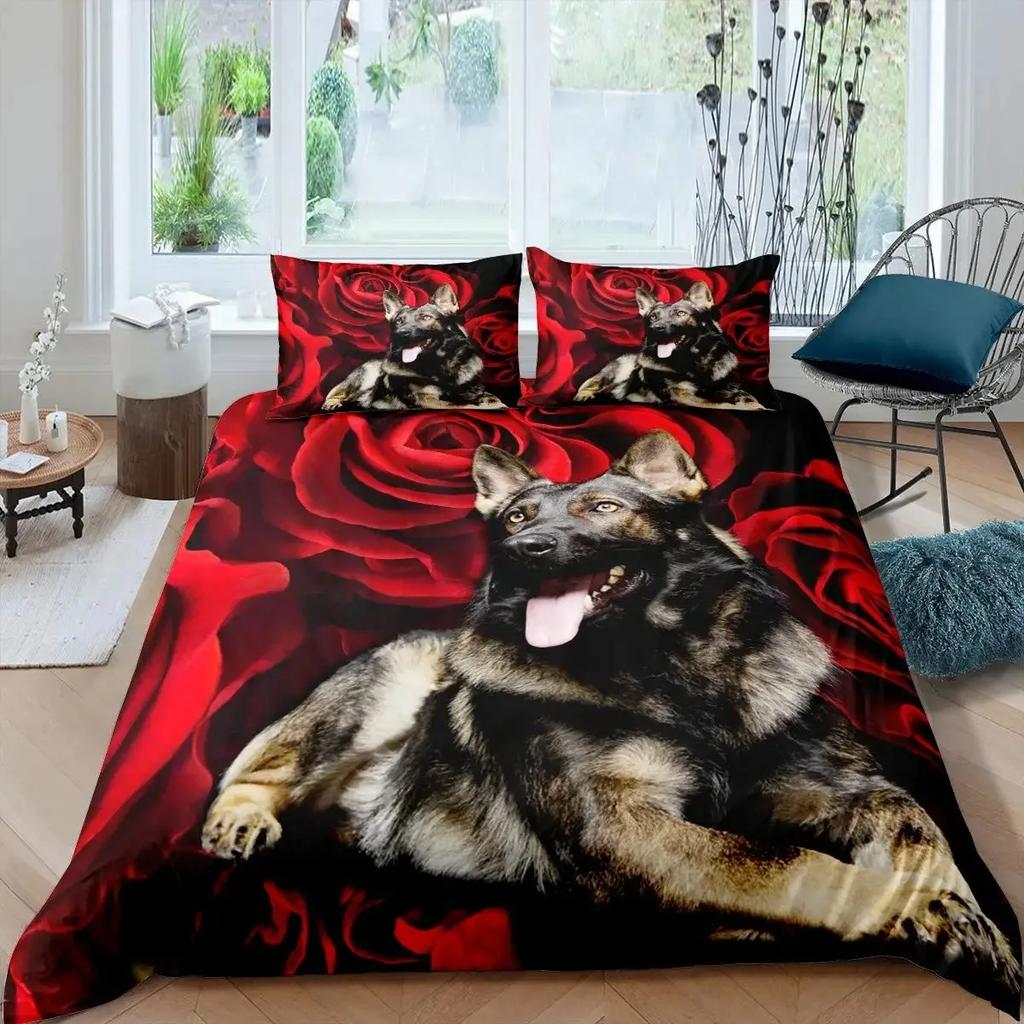 German Shepherd Duvet Cover Set Police Dog Comforter Cover Full King Size for Boys Animals Bedding Set Puppy Dog Bedspread Cover