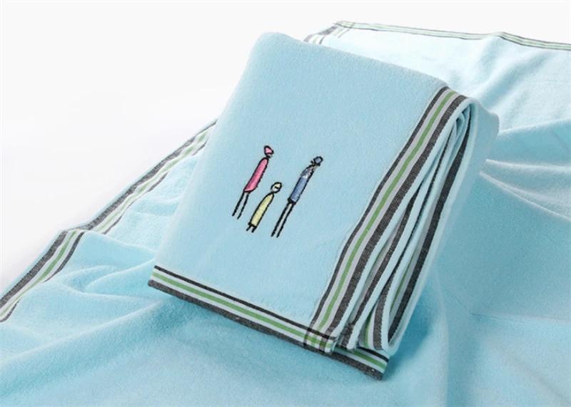 

70x140cm 100% Cotton Thicken Large Bath Towel Embroidered Family Pattern Absorbent Soft Bathroom Shower Mat 70x140cm&1pc синій