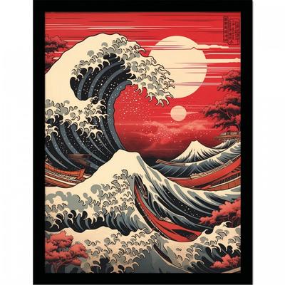 Wave Collection Red Hue Sunset Framed Poster