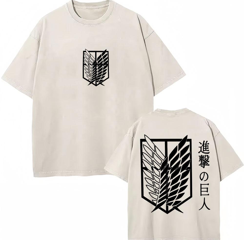 Washed Vintage Anime Attack On Titan Eren Jaeger Skeleton Graphic T Shirt Men Women Cartoon Manga Oversized Tshirts Streetwear