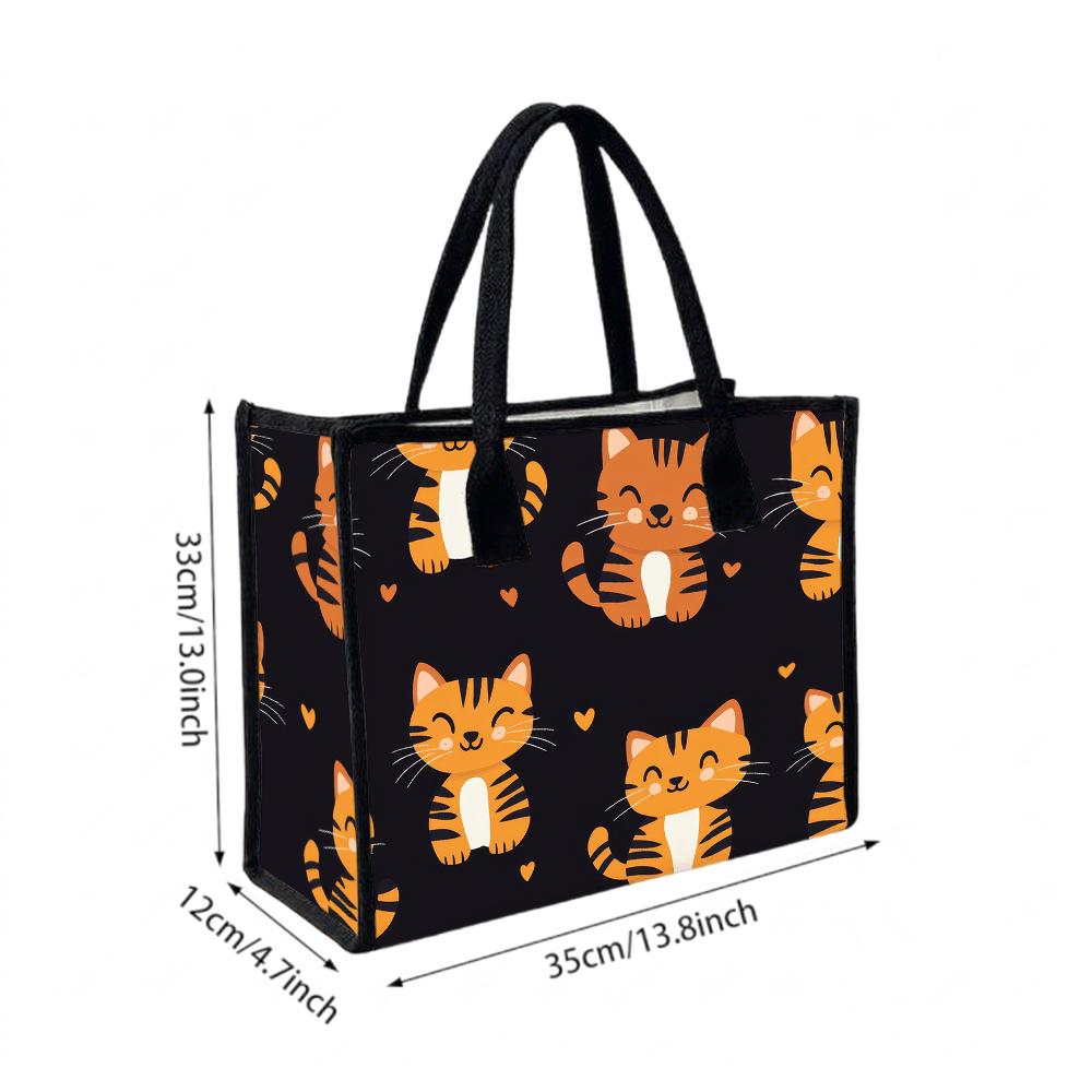 Cute Orange Cat Print Casual Handbag Lightweight Fashion Tote Bag for Daily Use