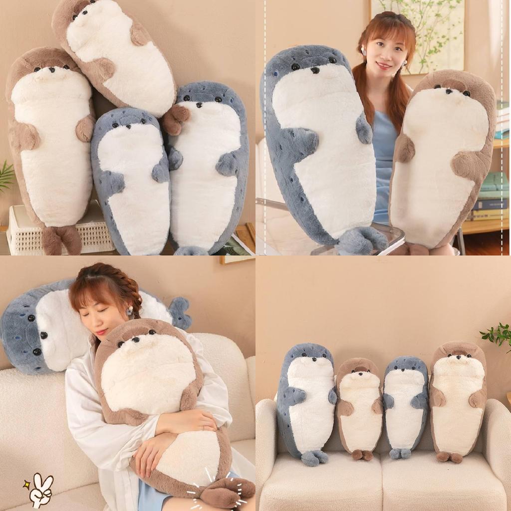 Soft And Cuddly Grey And Khaki Seal Plush Toy For Cozy Sleep And Comforting Pillows