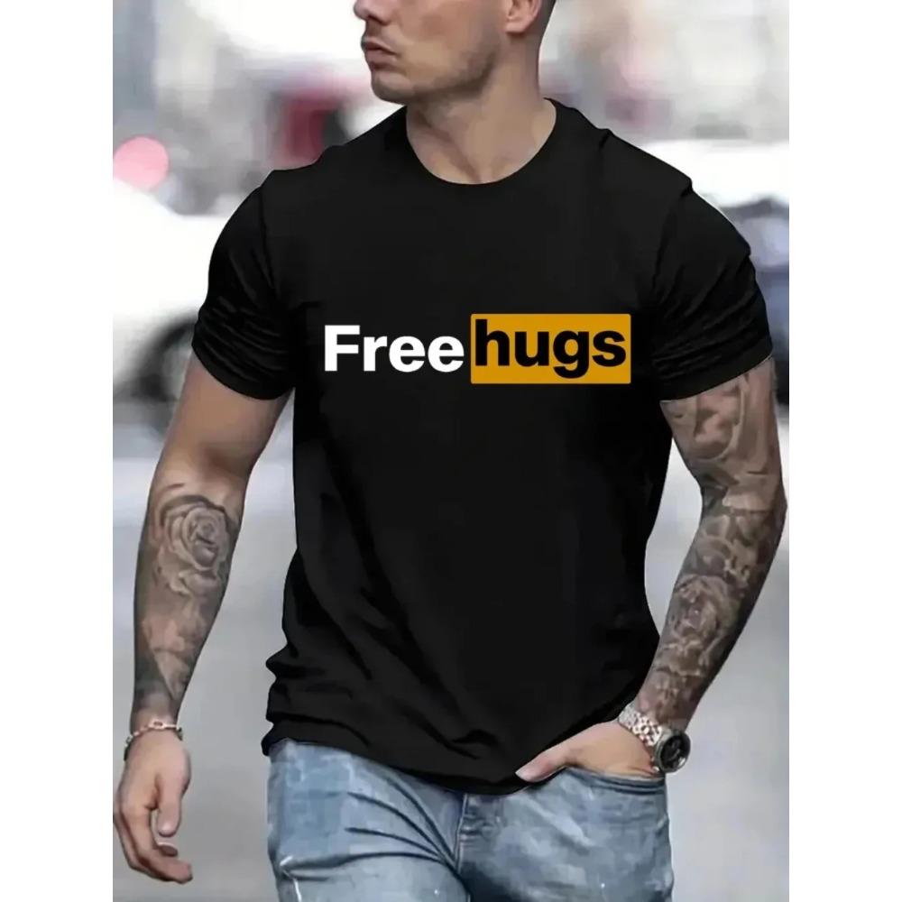 T-shirts décontractés pour hommes Imprimé Free Love T-shirt d'été à col rond pour hommes Vêtements Haut à manches courtes T-shirt Drôle Streetwear T-shirt