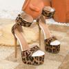 Design Crystal Leopard Print Multi-color Large Button Decorated Toe Waterproof Platform 16cm Sexy High-heeled Women's Sandals