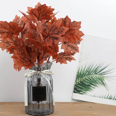 Artificial Red Maple Leaf with Stem Realistic UV Resistant Home Indoor Outdoor Garden Faux Leaves Branch Fall Fake Floral Arrangement Decoration