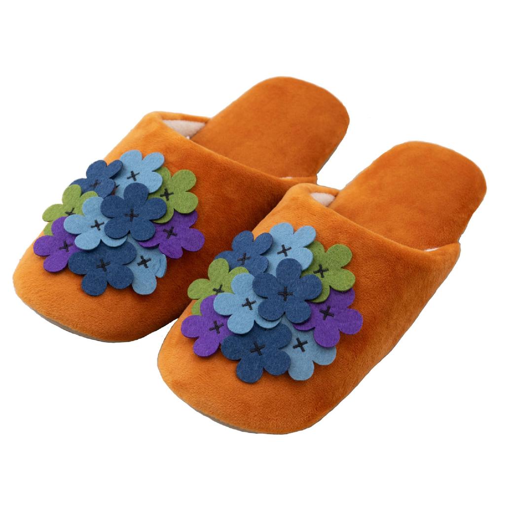 Hokomomora Lind Size Floral Senko 73842 Slippers, M Approx. 22-24cm, Orange, Print, Washable, Stylish, Cute,