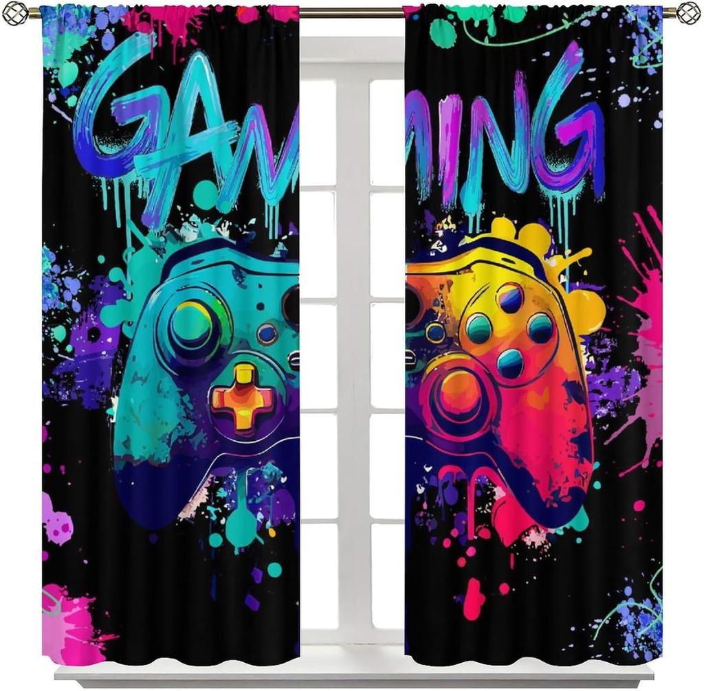 Spiel Vorhänge Cartoon Gamepad Junge Mädchen Teenager Schlafzimmer Neon Dekorativ Küche Wohnzimmer Vorhang Set Bahnen Polyester Perfekt Für Bereich