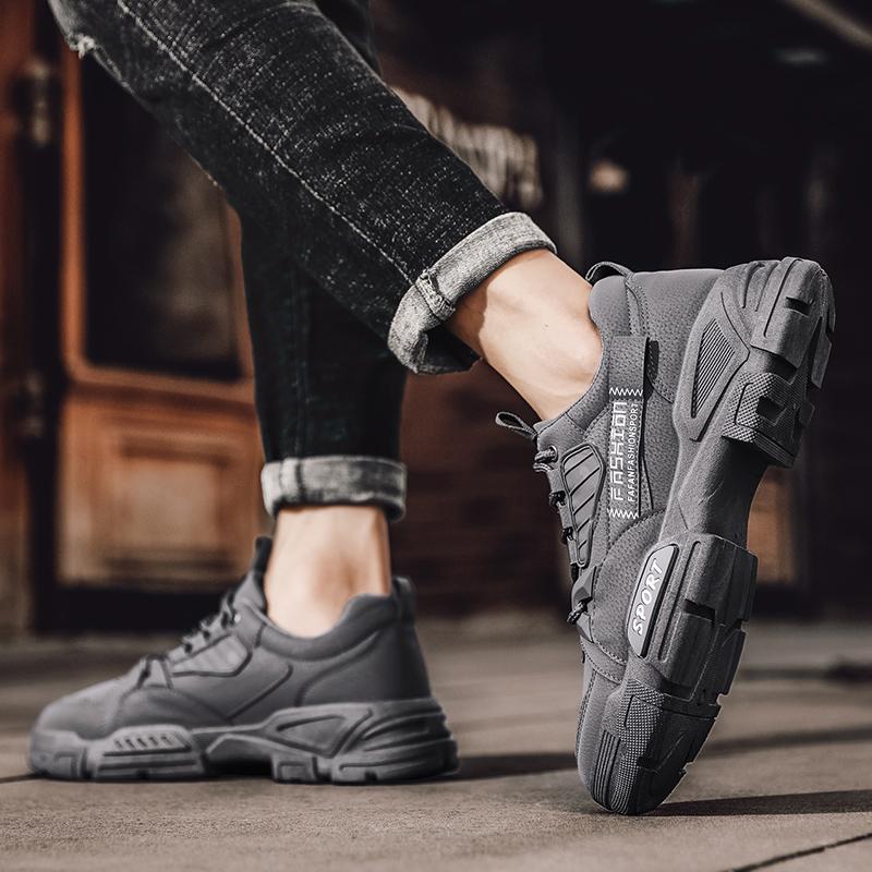 Khaki Casual Youth Outdoor Shoes Anti Slip Soft Sole Workwear Mens Sneakers Thick Soled Resistant Lace Up Anti Slip Shoes 2025