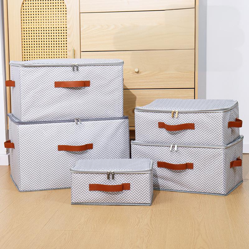 Fishbone Pattern Zipper Storage Box with Lid Home Use Organizer for Clothes Toys Bedroom Storage Container Multifunctional Wardrobe Organizer