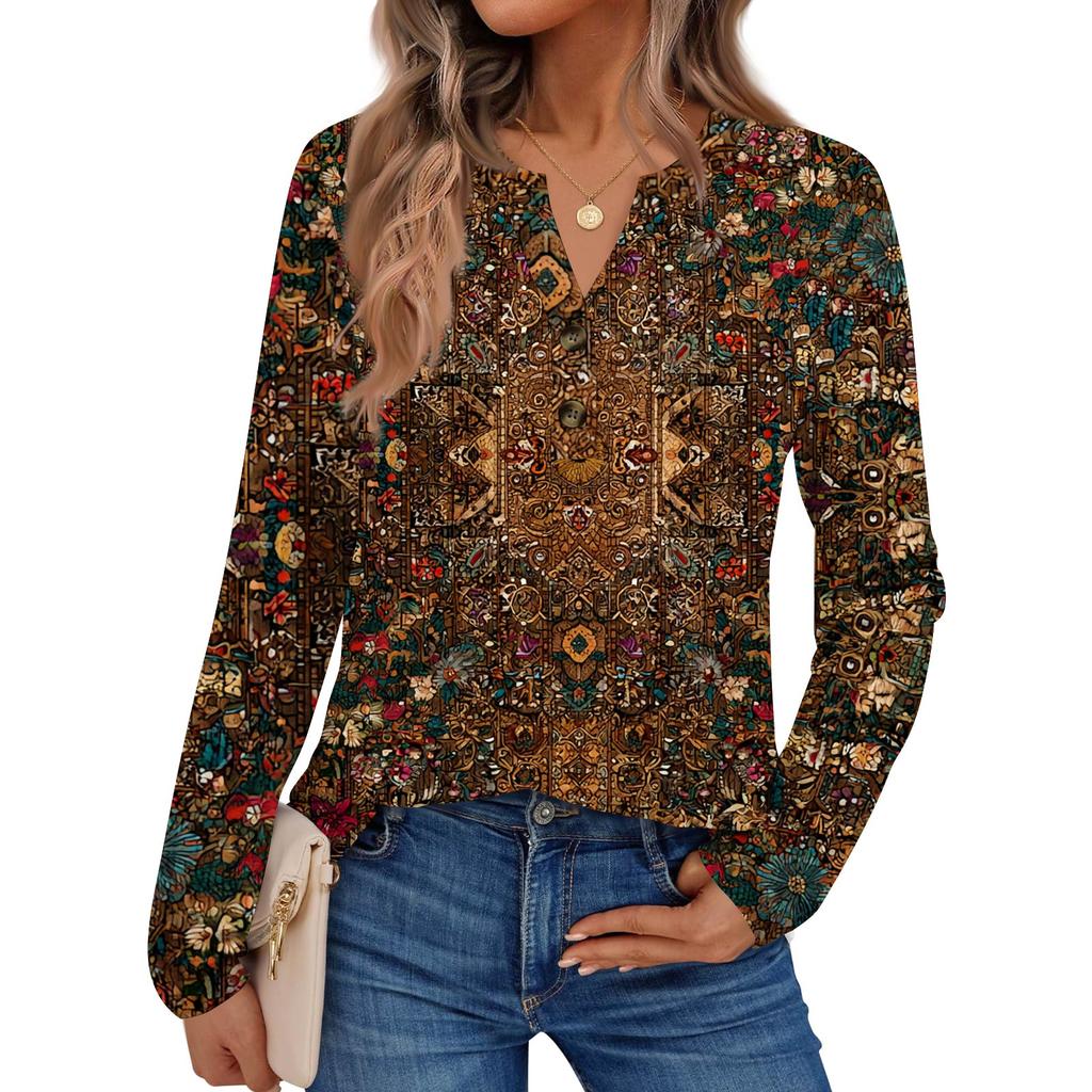 Women's Print Long Sleeve Shirts Elegant Casual Tops Trendy Shirts Tops