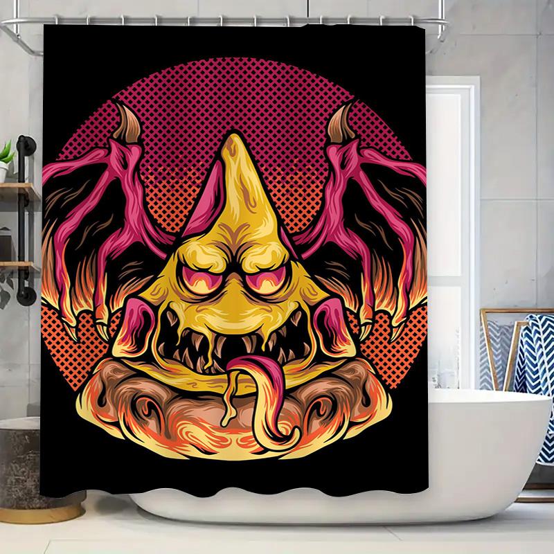 Tuniu Samurai Demon Shower Curtain Japanese Oni Mask With Flames Cool Room Decor Unique Gift
