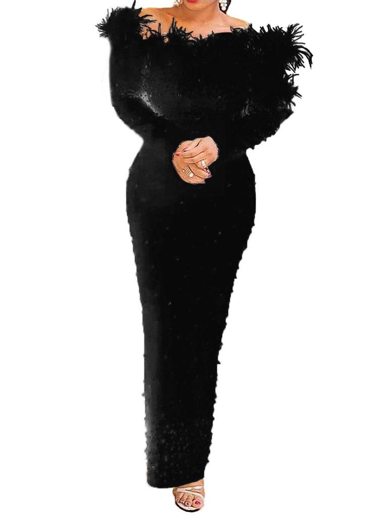 2021 Women's Autumn/Winter European Style Beaded Bodycon Sexy Dress