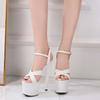 Frauen Schuhe Sexy Nachtclub Wasserdichte Plattform Patent Leder Feine Ferse Hass Hohe Weibliche Sandalen 20 cm ferse 10 cm plat von LFD