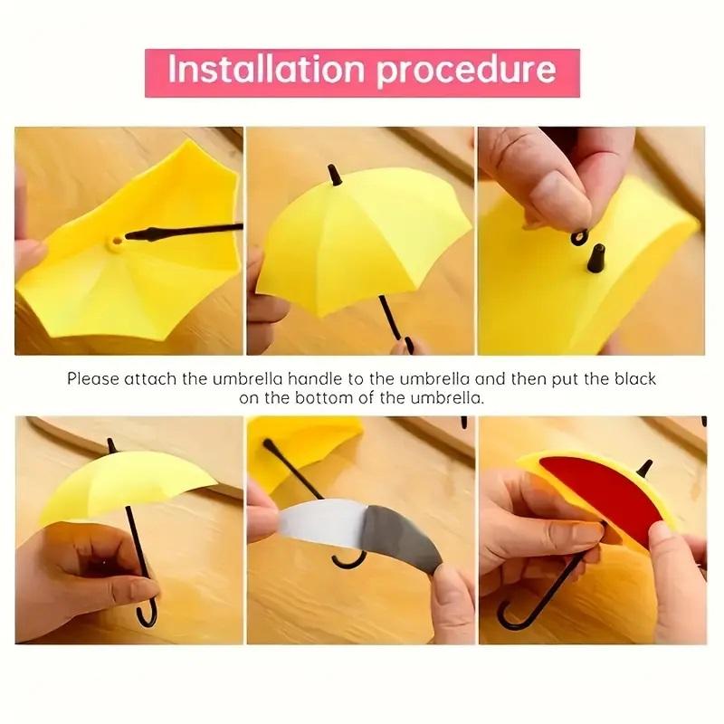 3PCS/Set Cute Umbrella Sticky Hooks No-Punched Behind The Door Key Holder Kitchen Bathroom Decorative Sticky Hooks Accessories