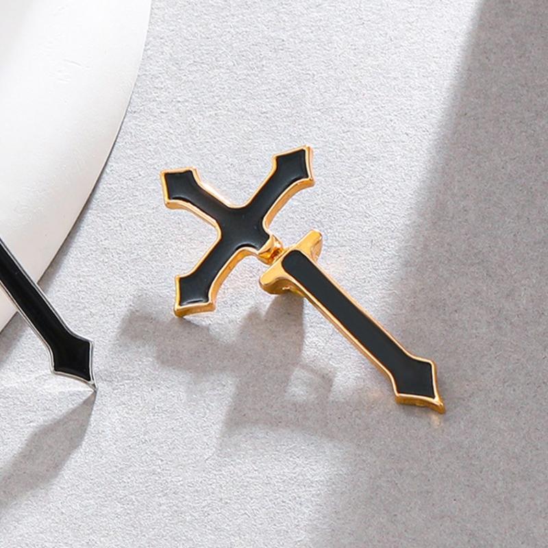 Gothic Emamel Cross Earrings Vintage Cool Punk Christian Ear Jacket Goth Dagger Earrings Jewelry Gift For Women Men