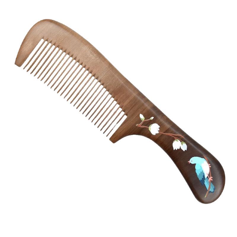 Mandarin Ducks Hand-Painted Peach Wood Hair Comb for Daily Use