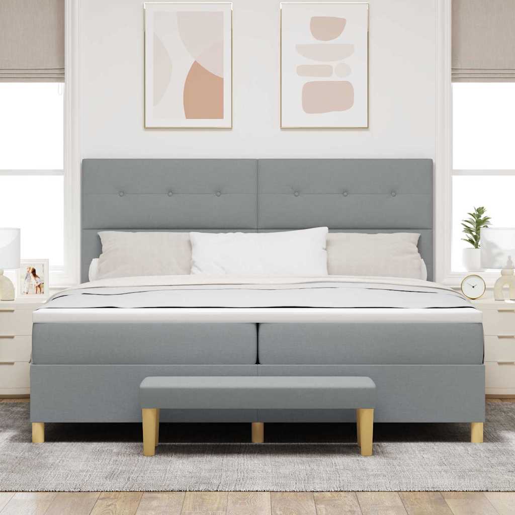 Boxspring Bed with Headboard Light Grey 200 X 200 Cm Fabric