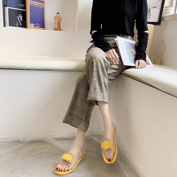 2025 Nauji madingi šlepetės moterims vasarai lauko dėvėjimui, kvadratinė sagtis, permatomos, kasdienės, studentų šlepetės