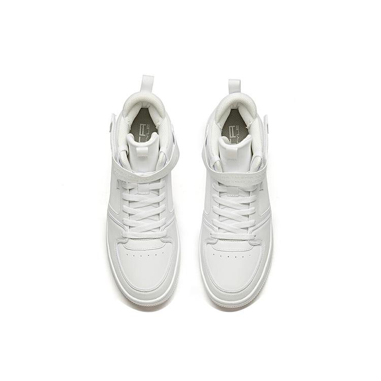 Anta Synthetic Leather Slip Resistant, Abrasion Resistant, Lightweight Mid top Skateboard Shoes Men's White 91948061-1