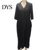 Lightweight Women Dress Summer Deep V Neck Three Quarter Sleeves Ankle Length Solid Color Thin Loose Side Slit A-line Casual Daily Vacation Beach Maxi