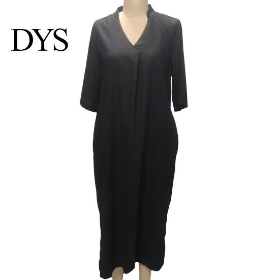 Lightweight Women Dress Summer Deep V Neck Three Quarter Sleeves Ankle Length Solid Color Thin Loose Side Slit A-line Casual Daily Vacation Beach Maxi