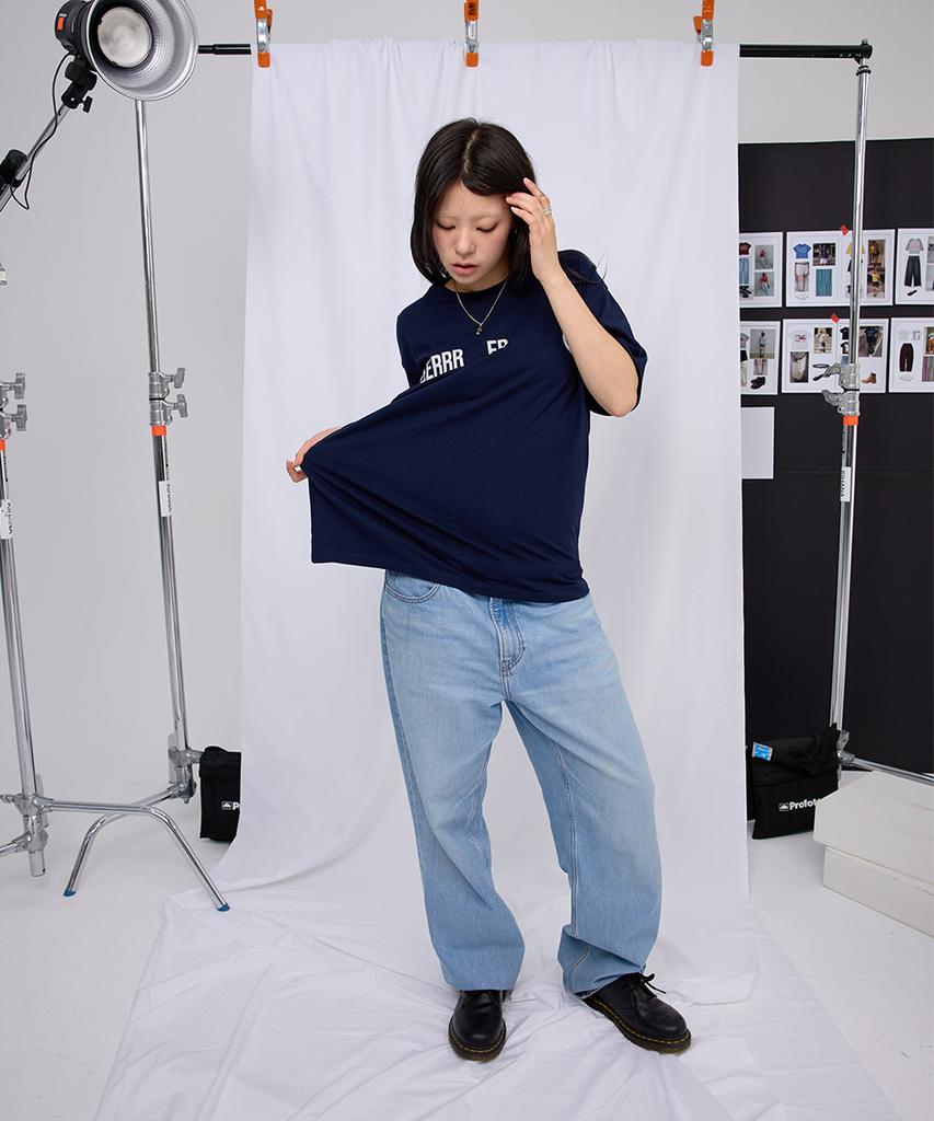 EEERRR Big Saint Logo Over-Crop Fit T-Shirt (Navy)