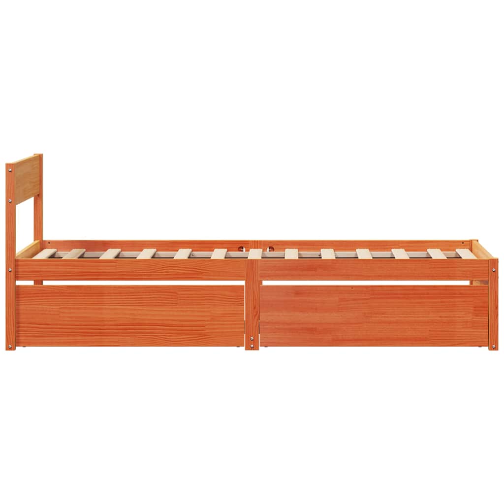 Solid Wood Bed Frame without Mattress Wax Brown 75 x 190 cm Pine Wood