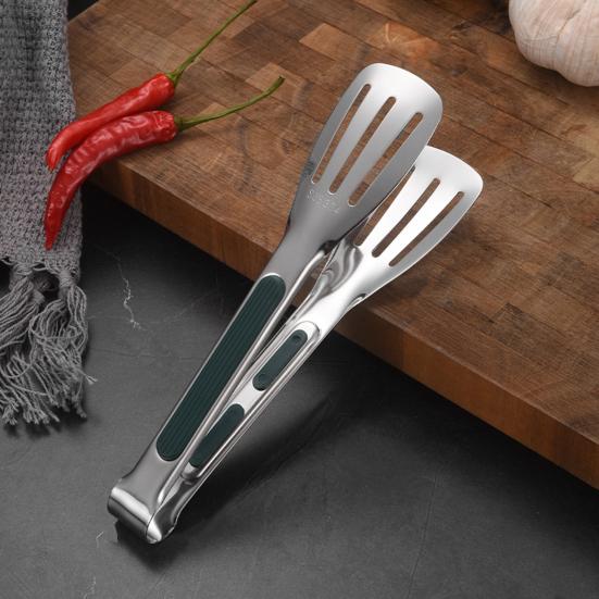 Stainless Steel Serving Tongs Heat Resistant Kitchen Tongs Non-Slip Food-Grade U-Shape Cooking Tongs for BBQ Buffet Bread Frying
