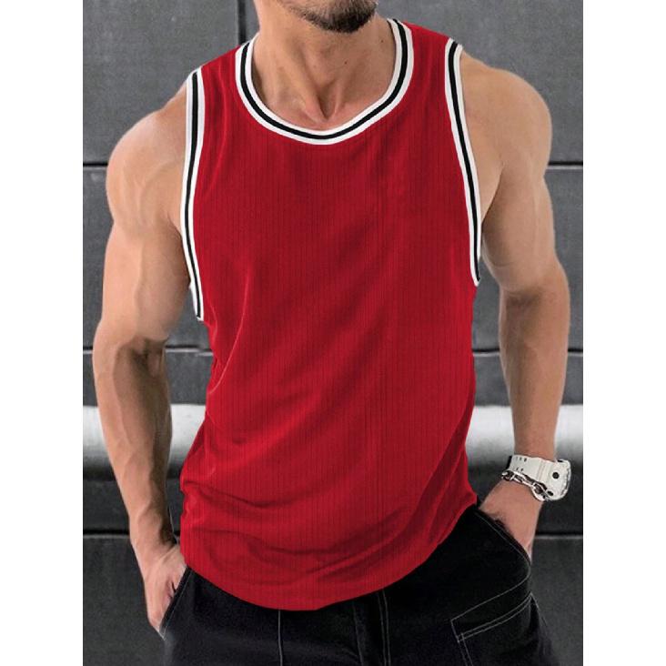 Canottiera Estiva a Maglia a Righe Verticali Vestibilità Fitness da Uomo Canottiera I-Shaped Color Block