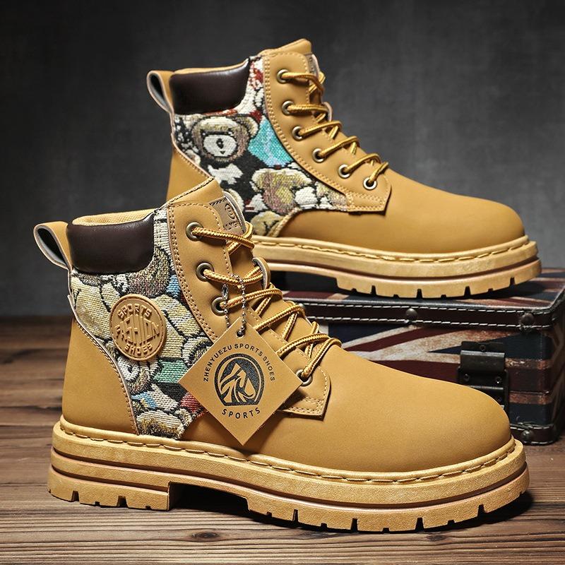 Fashion Fashion Shoes for Mens Retro Canvas Working High Top Boots Men's Ankle Boots Outdoor Street Style Platform Boots Botas Masculino