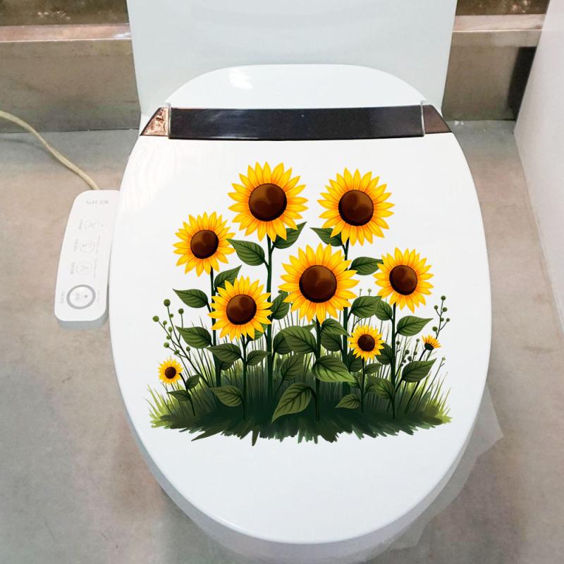 Plante Flori Floarea-soarelui Fluturi Autocolante de perete Autocolant toaletă Baie Capac toaletă Autocolant frigider Decorațiune WC
