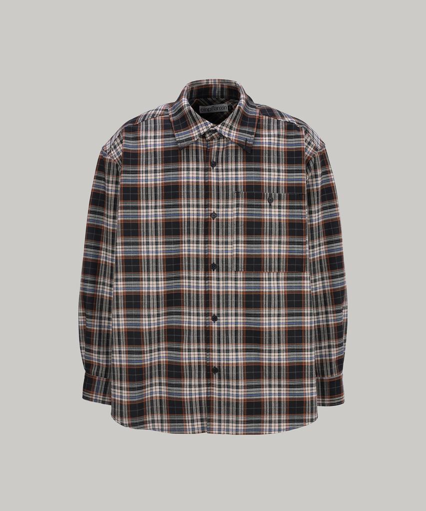 Ainpeullanjin Two-Way Neck Oversized Shirt (Black Check)