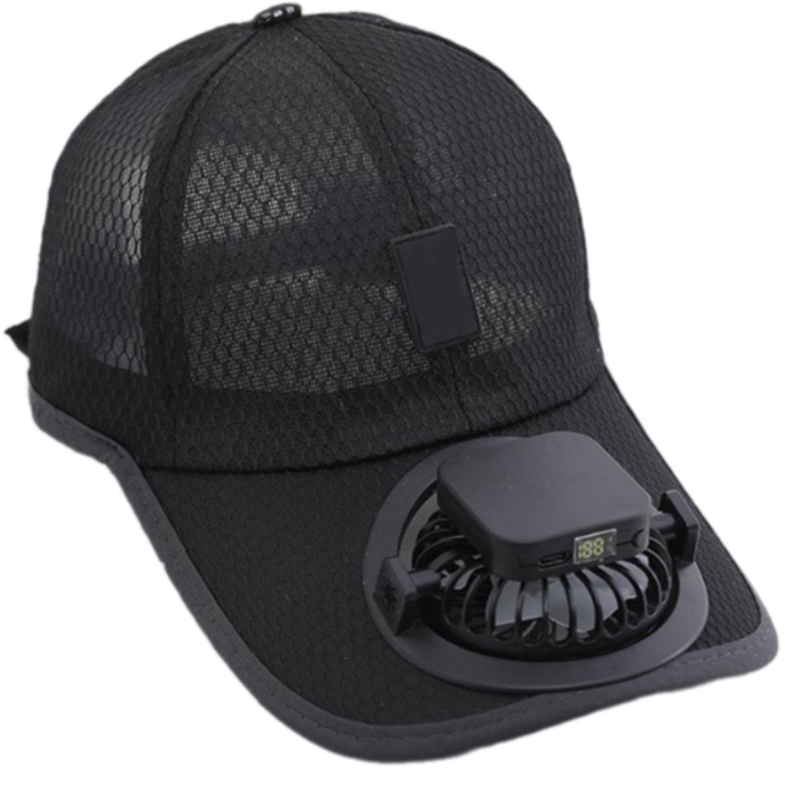 

Перезаряжаемая USB Кепка с охлаждающим вентилятором и солнечной панелью, Дышащая, Регулируемая, Солнцезащитная шляпа для активного отдыха чёрный