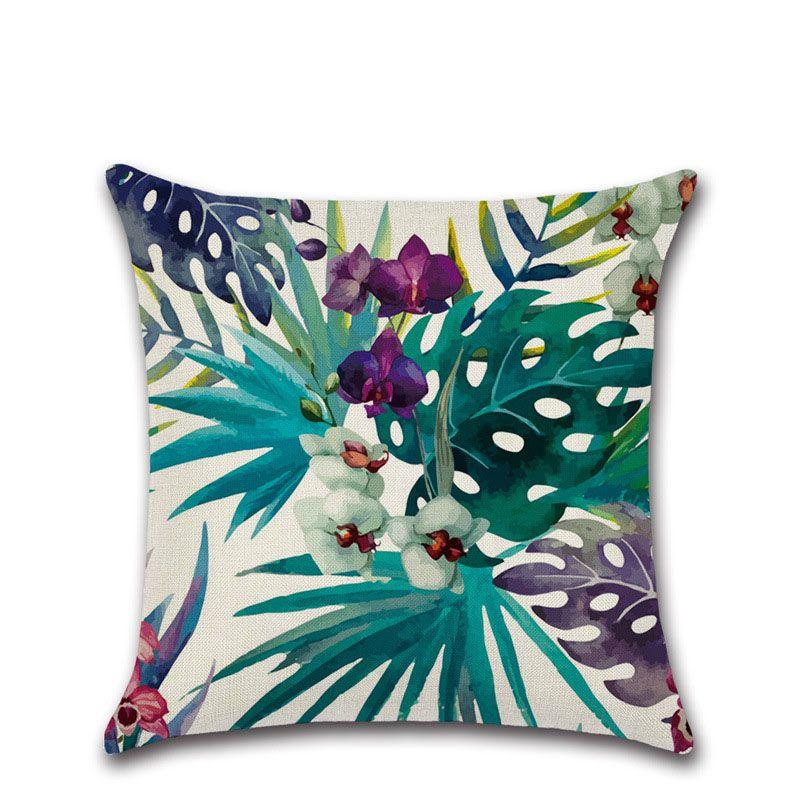 Green 18 Tropical Plant Pillow Case Cotton Linen Sofa Cushion Decorative Cover