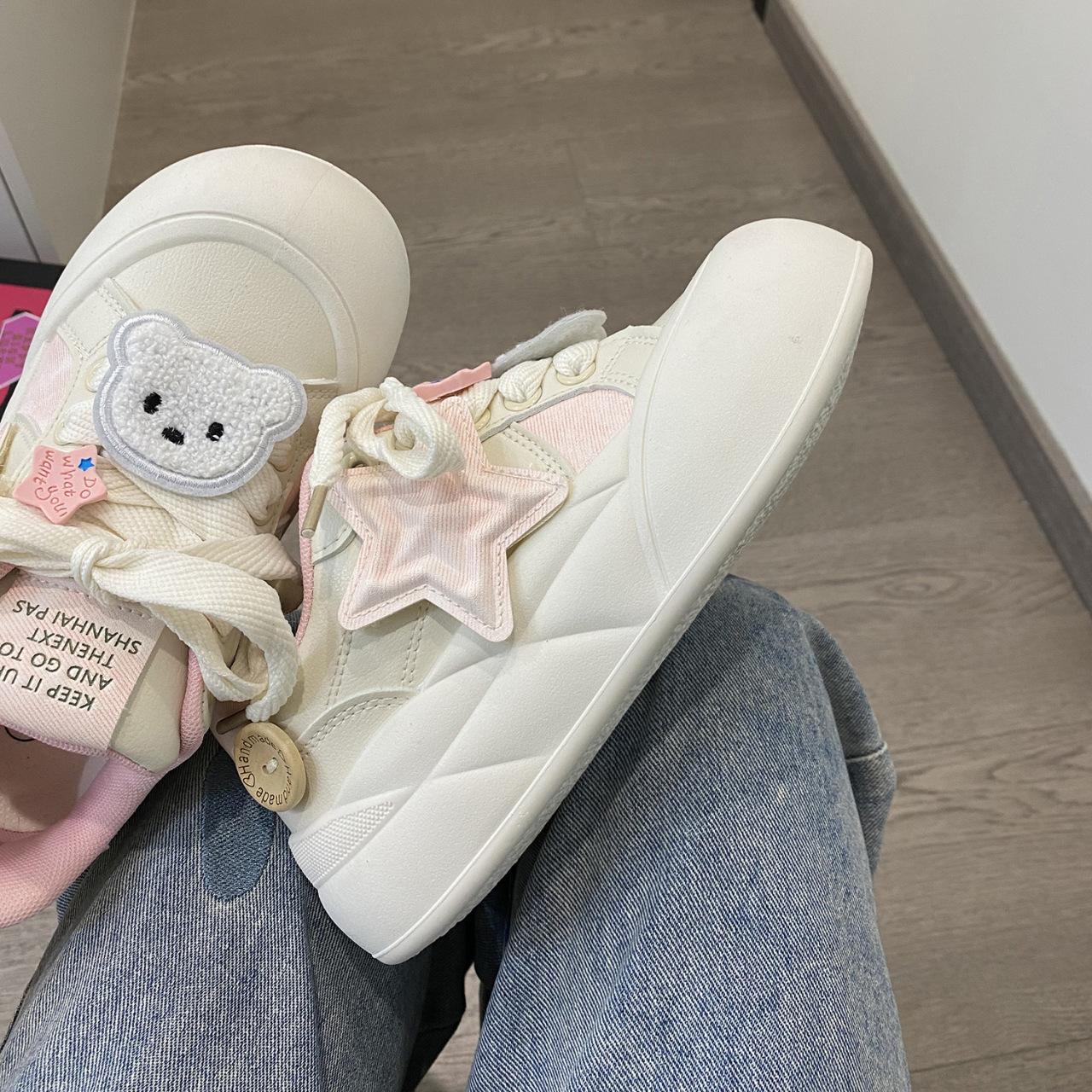 

Niche national tide explosion cute kt cat little white shoes women chic port style casual shoes students versatile thick baseplate shoes women 35 розовый