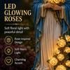 Garden Statue Light with Glowing Roses Decorative Yard Lamp for Outdoor Patio Porch Yard Catholic Christian Religious Gift