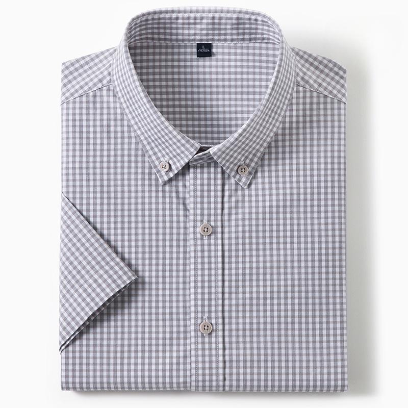 Anti-wrinkle Cotton Men's High-grade Shirt Short Sleeve Summer Leisure Business Plaid Shirt Men's Non-ironing Clothes