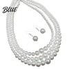 Women Necklace Earrings Set 2Pcs/Set Jewelry Gift Three-Layer Imitation Pearl