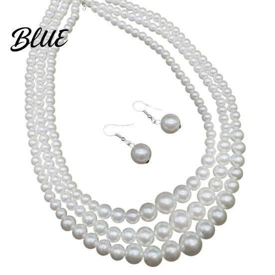 Women Necklace Earrings Set 2Pcs/Set Jewelry Gift Three-Layer Imitation Pearl