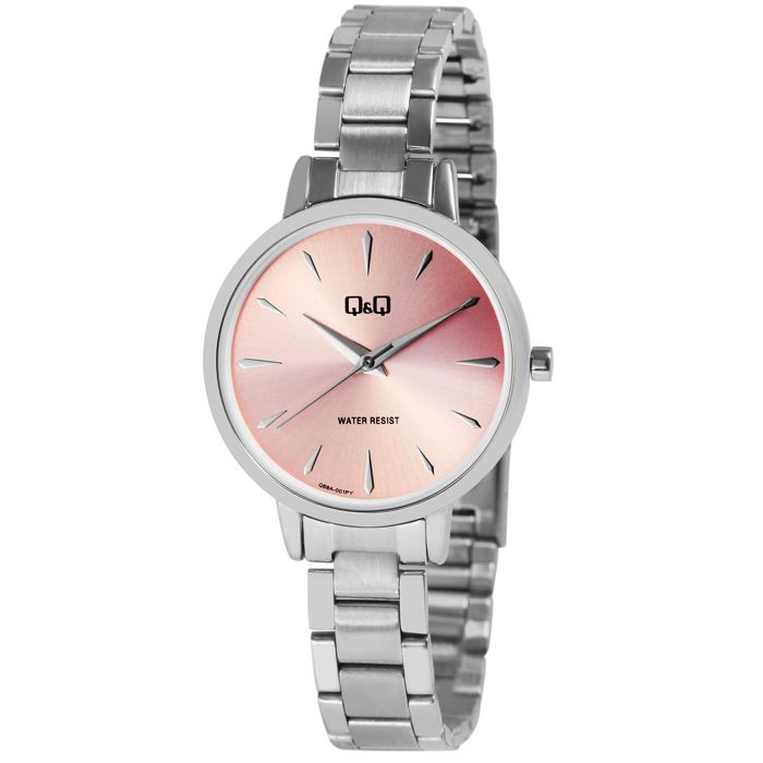 Montre femme - Q&Q - Q&Q Femme - Bracelet acier inoxydable argenté - Cadran rose 32 mm - Étanchéité 3 ATM