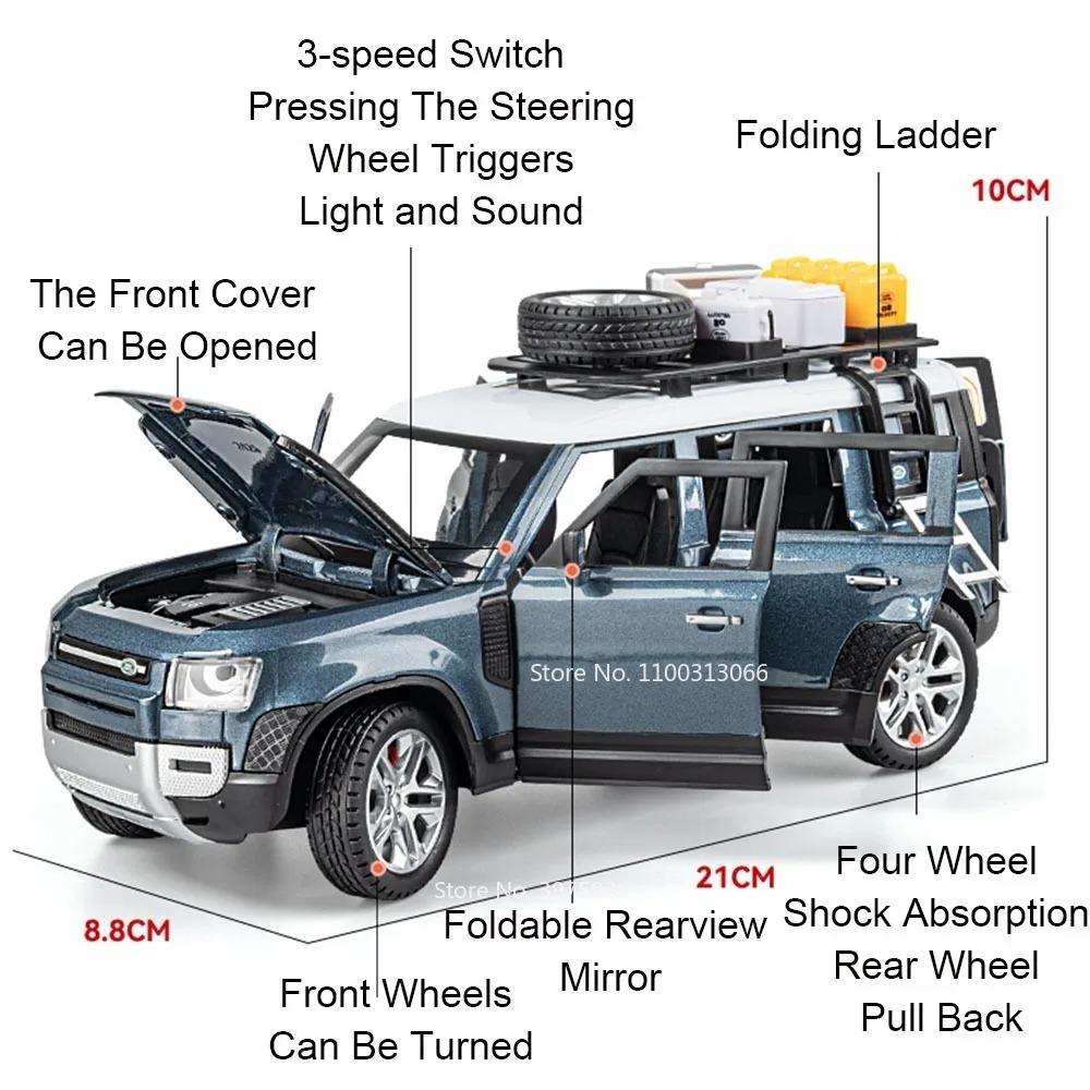 1:24 Alloy Land Rover Defender 110 Models Toys Miniature Cars with Pull Back Light Music Off-road Model for Toddler Kids Gifts