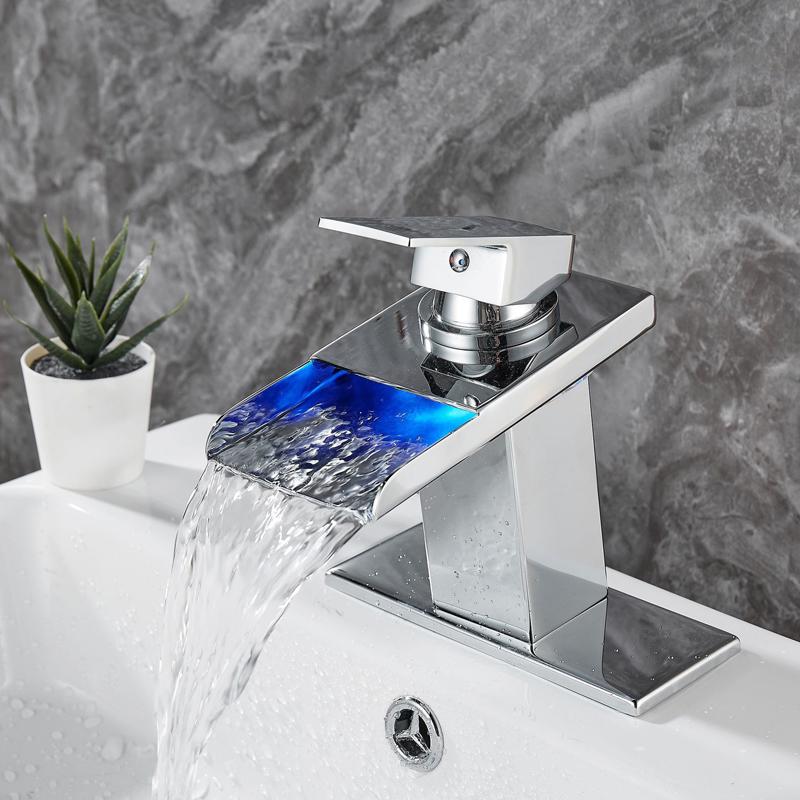 Baralho Torneira Bathroom Basin Faucet With Led Light Polished Tap Basin Deck Mounted Sink Mixers 3 Colors Change