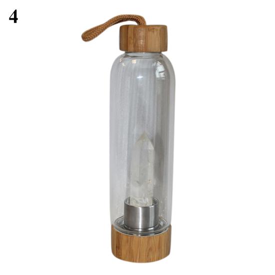 Natural Crystal Column Gemstone Energy Healing Glass Water Bottle Cup Drinkware