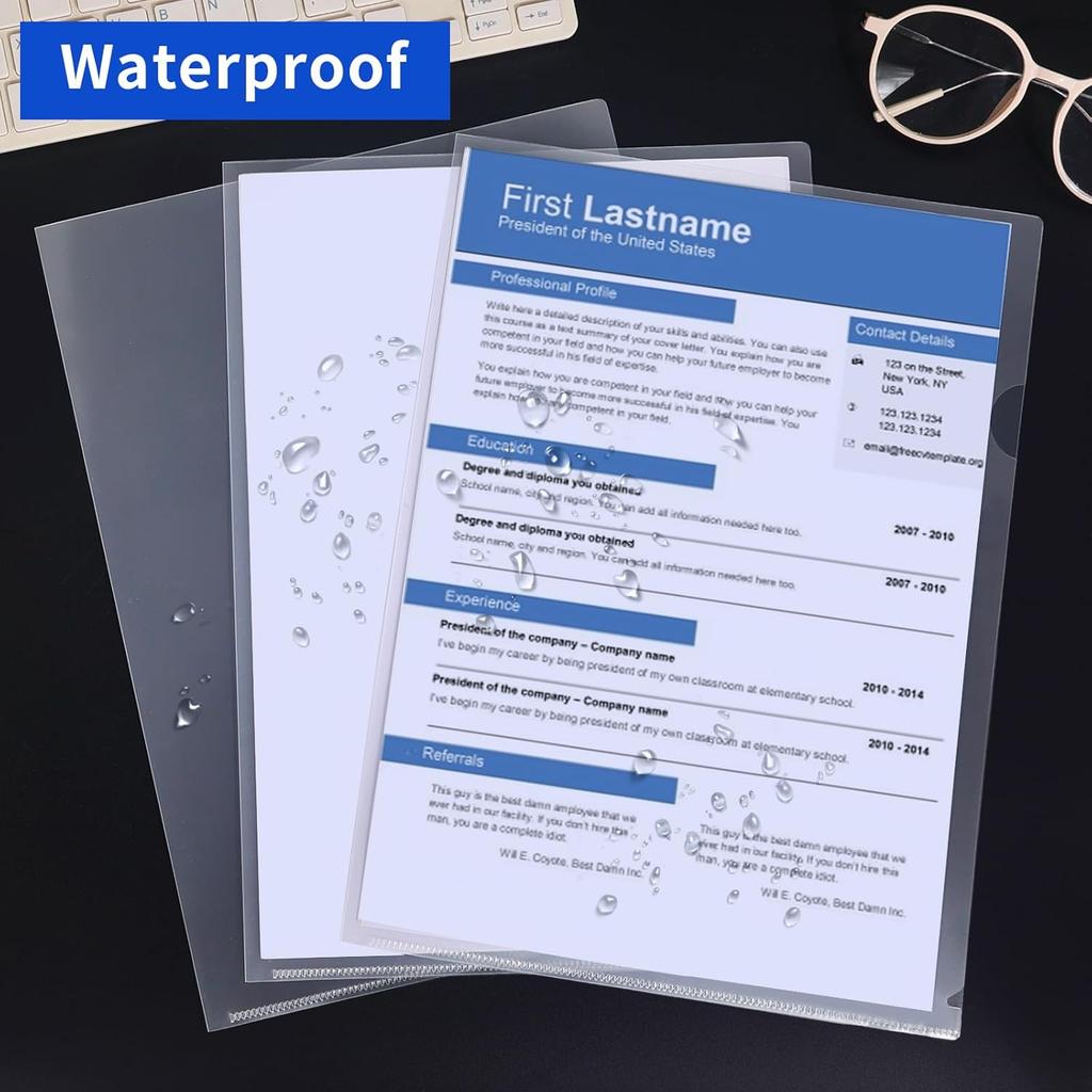 40 Stück Plastik Klare Dokumentenmappen, L-Typ Transparente Mappe Projekt-Taschen für A4/ Letter-Format, 20C (2,0 mm) Dick