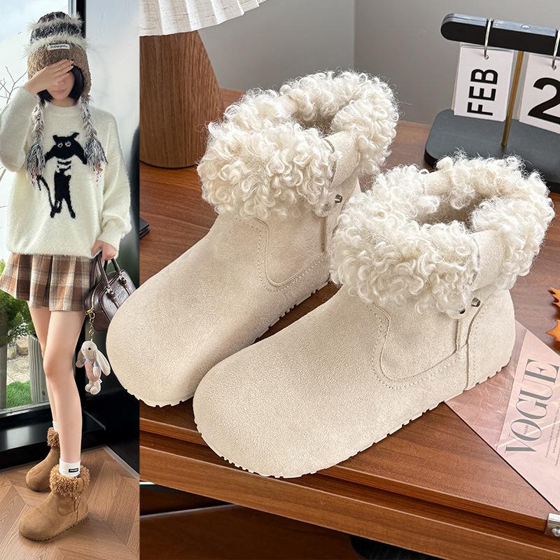 Women's Fur Mouth Fashion Lightweight Soft Sole Winter Warm Fur One Snow Boots Padded Lined Non-slip Casual Sports Cotton Boots